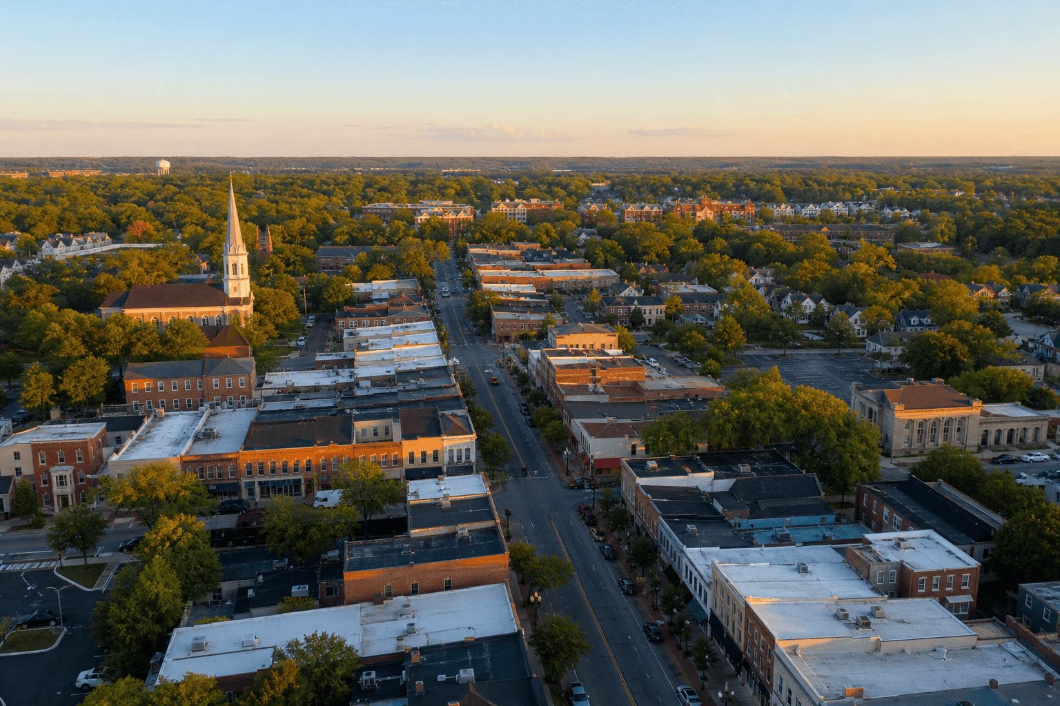 Aerial view of downtown Rochester, Michigan